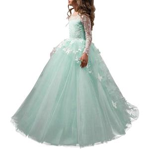 Abaowedding Lovely Flower Girl Dress Lace Long Sleeves Prom Gown (6, Aqua)