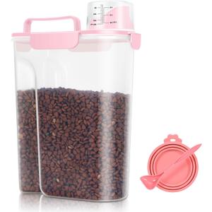 Pet Dog Cat Food Storage Container 5 to 7 lbs with Can Cover and Mixing Spoon, Airtight Pet Food Storage Dispenser with Large Spout & Measuring Cup for Kibble Dog Treat Bird Seed Container -Pink