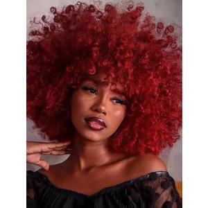 GKtineke Afro Wig 14Inch Afro WIgs for Black Women 70s Afro Kinky Curly Wig Bouncy Huge Fluffy Puff Wigs Synthetic Hair for Cosplay Daily and Party (Burgundy)
