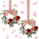 Syhood 2 Pieces 9" Mini Valentine Wreath for Front Door Small Valentine's Day Red Rose Wreath Decor for Kitchen Cabinet Porch Wall Window Chair(Red Rose Style)