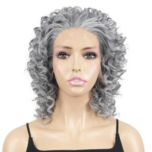 Onemliy Grey Lace Front Wigs Curly Synthetic Heat Resistant Fiber Hair Wig Silver Wigs for Women Daily Use