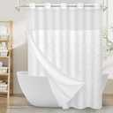 Boho White Woven Fabric Shower Curtain 72 x 86 Modern Farmhouse, No Hooks Tufted Chevron Striped Shabby Chic Textured, Minimalist Cloth Curtain for Bathroom, Hotel Decor