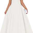 ZESICA Cocktail Dresses for Women's Elegant Off Shoulder Short Sleeve Swing A Line Wedding Evening Party Midi Dress (White, XL)
