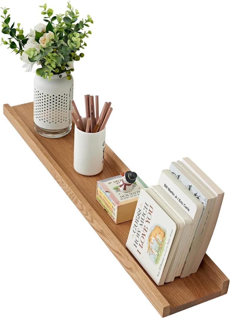 Oak Floating Shelves Natural Wood Wall Mounted Display Picture Ledge for Home Office Living Room Bedroom Storage 6X32 Inch