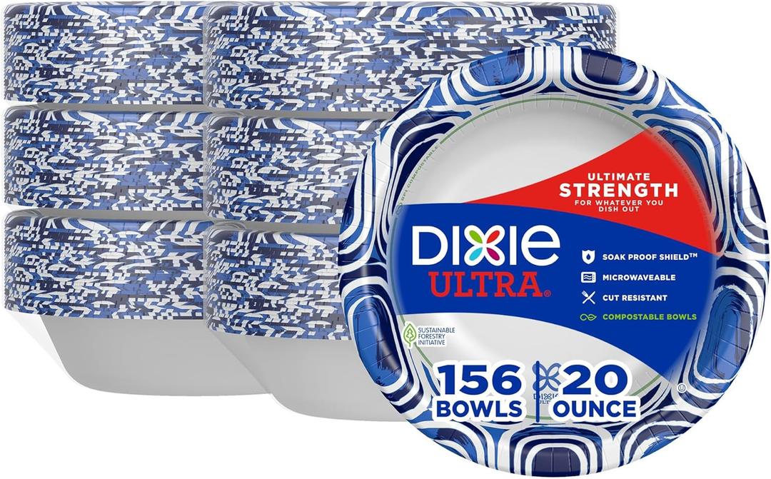 Dixie Ultra, Large Paper Bowls, 20 Oz, 26 Count (Pack of 6), Microwave Safe, Compostable, Disposable Bowls Great For Breakfast, Lunch, And Dinner Meals