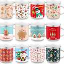 Sliner 12 Pcs Christmas Enamel Mugs, 12 oz Coffee Mugs Bulk Hot Chocolate Mug Set Cute Enamel Tea Cups Winter Holiday Christmas Employee Gift for Family Coworkers (Gingerbread Carnival)