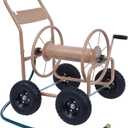 Liberty Garden Industrial 4 Wheel 300 Foot of 0.625 Inch Hose Steel Frame Water Hose Reel Cart for Backyard, Garden, or Lawn, Beige
