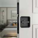 Pocket Door Lock Hardware Set - Privacy Handle with Hidden Pull & Recessed Latch, Fit for 1.77" to 2" The Thick of Wooden Doors (Square Black)