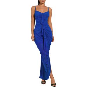Floerns Women's Ruffle Ruched Cami Dress Draped Split Elegant Bodycon Maxi Dresses, Medium
