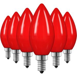 EDISHINE Christmas C35 Red Dimmable LED Light Bulb, E12 Candelabra Bulbs, 60 Watt Equivalent, LED Chandelier Bulb, Vintage Candle Light Bulb for Christmas, Festival Decor Bulbs, 6 Pack