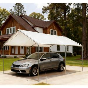 10'x20' Carport Heavy Duty Galvanized Car Canopy with Included Anchor Kit, 3 Reinforced Steel Cables, Light Gray