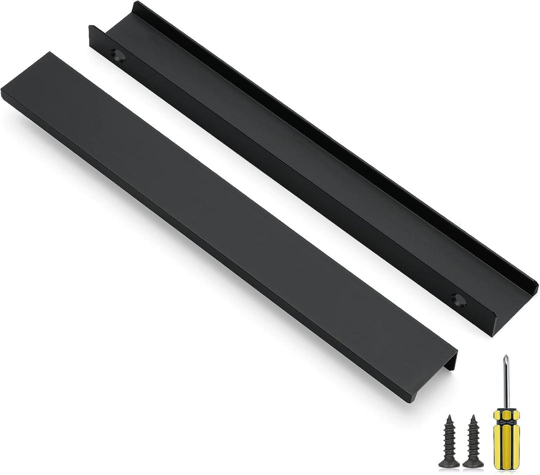 Ravinte 3 Pack Finger Pulls for Cabinets 254mm/10 Length Black Edge Pulls Matte Black Finger Cabinet Pulls Concealed Handles for Kitchen Drawer Finger Edge Pull Tab Handle