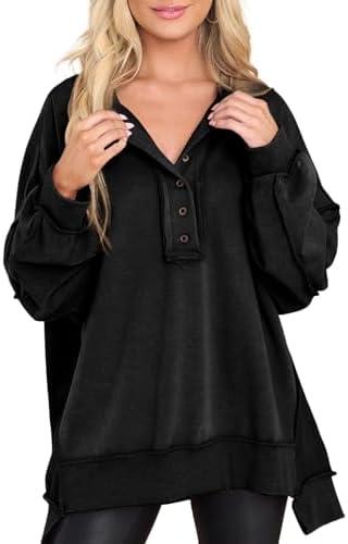 AlvaQ Sweatshirt for Women Oversized Casual Long Sleeve Button Henley Neck Pullover Tunic Tops Fall Fashion Outfits 2XL