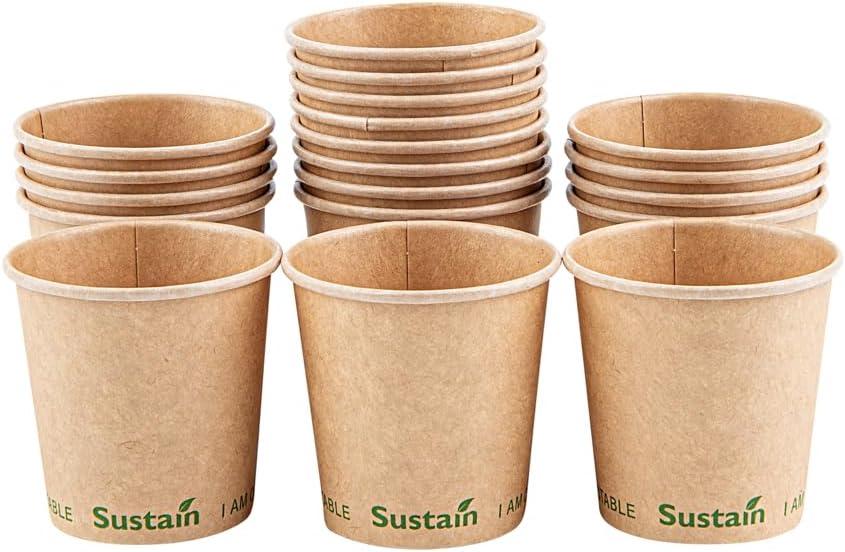 Restaurantware-Sustain 4 Ounce BPI-Certified Hot Cups, 50 Single Wall Coffee Cups - Lids Sold Separately, Leakproof PLA Coating, Compostable Kraft Paper Cups, For Hot Or Cold Drinks