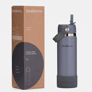 Seallama. Stainless Steel Wide Mouth Water Bottle - 2 Lids (Flex Straw Lid) and Double-Wall Vacuum Insulation - Leak Proof, BPA-Free, for Travel, Sports, School, and Car (Stormy Granite, 21 oz)