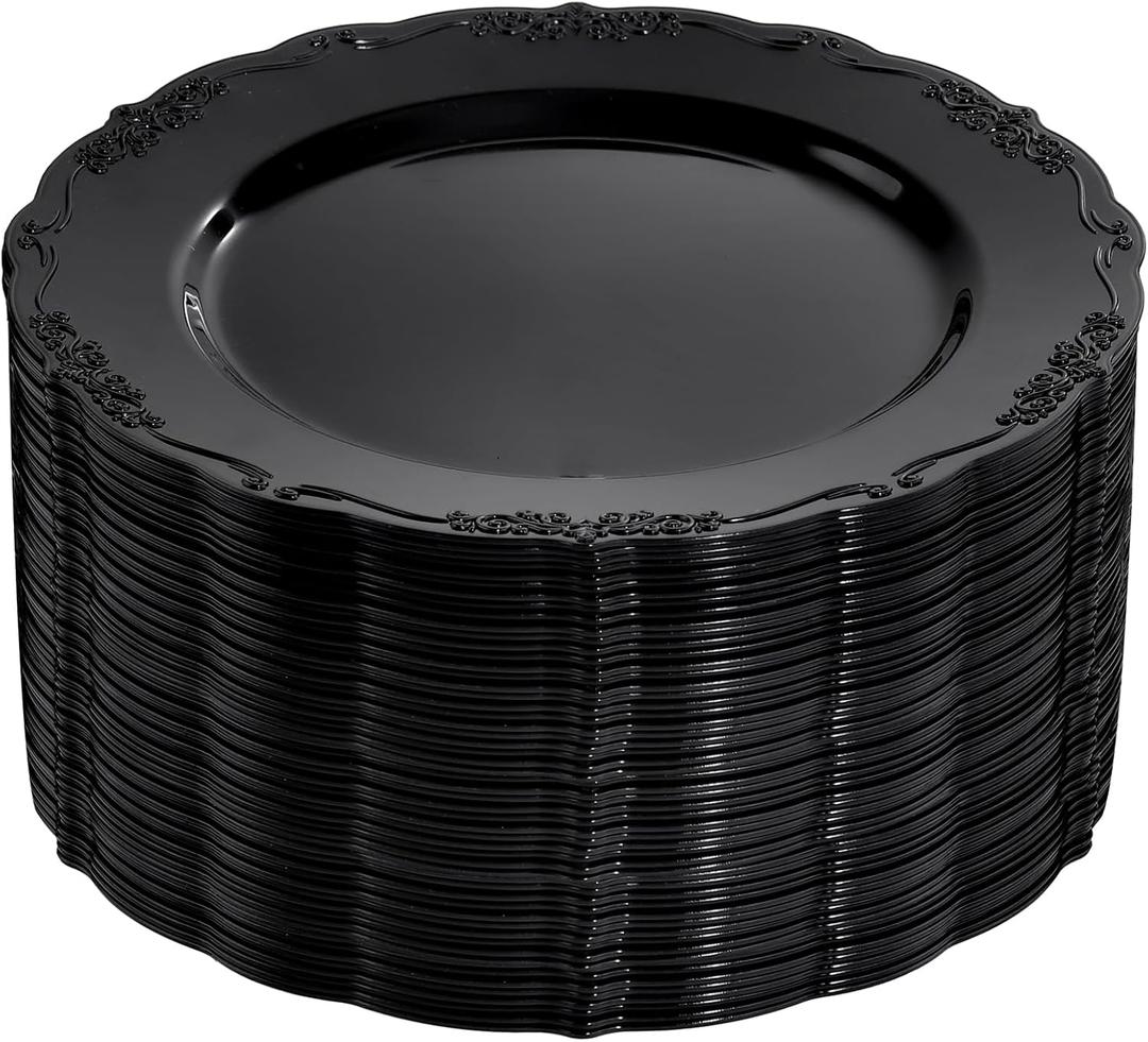 DaYammi 60PCS Black Plastic Plates, Heavy Duty Black Disposable Plates Premium 10inch Dinner Platos Hard Plastic Platos Disposable for Party and Wedding Bridal Shower