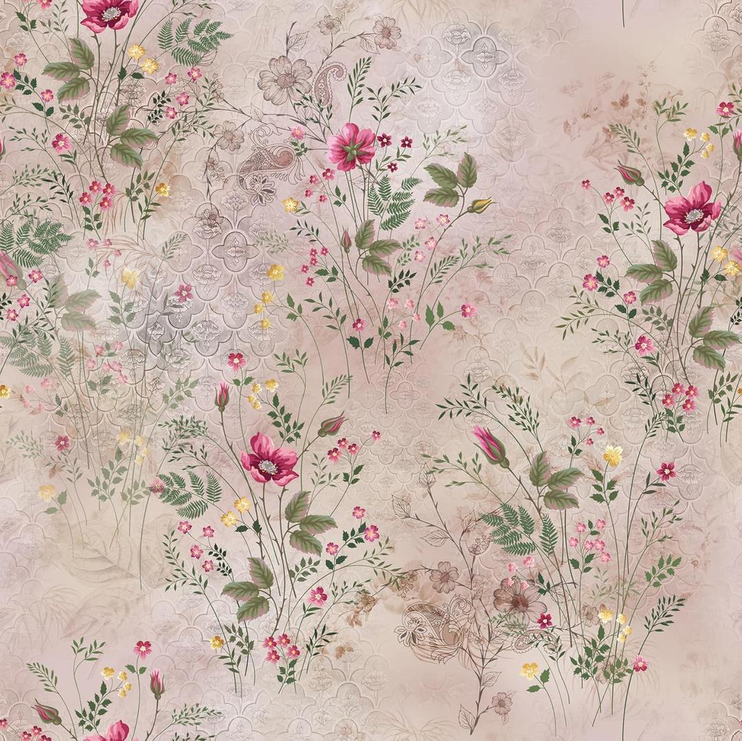 Vintage Floral Peel and Stick Wallpaper, Self-Adhesive Removable Vinyl, for Home Bedroom Cabinets Thicken, Delicate Flowers, 44 cm x 300 cm