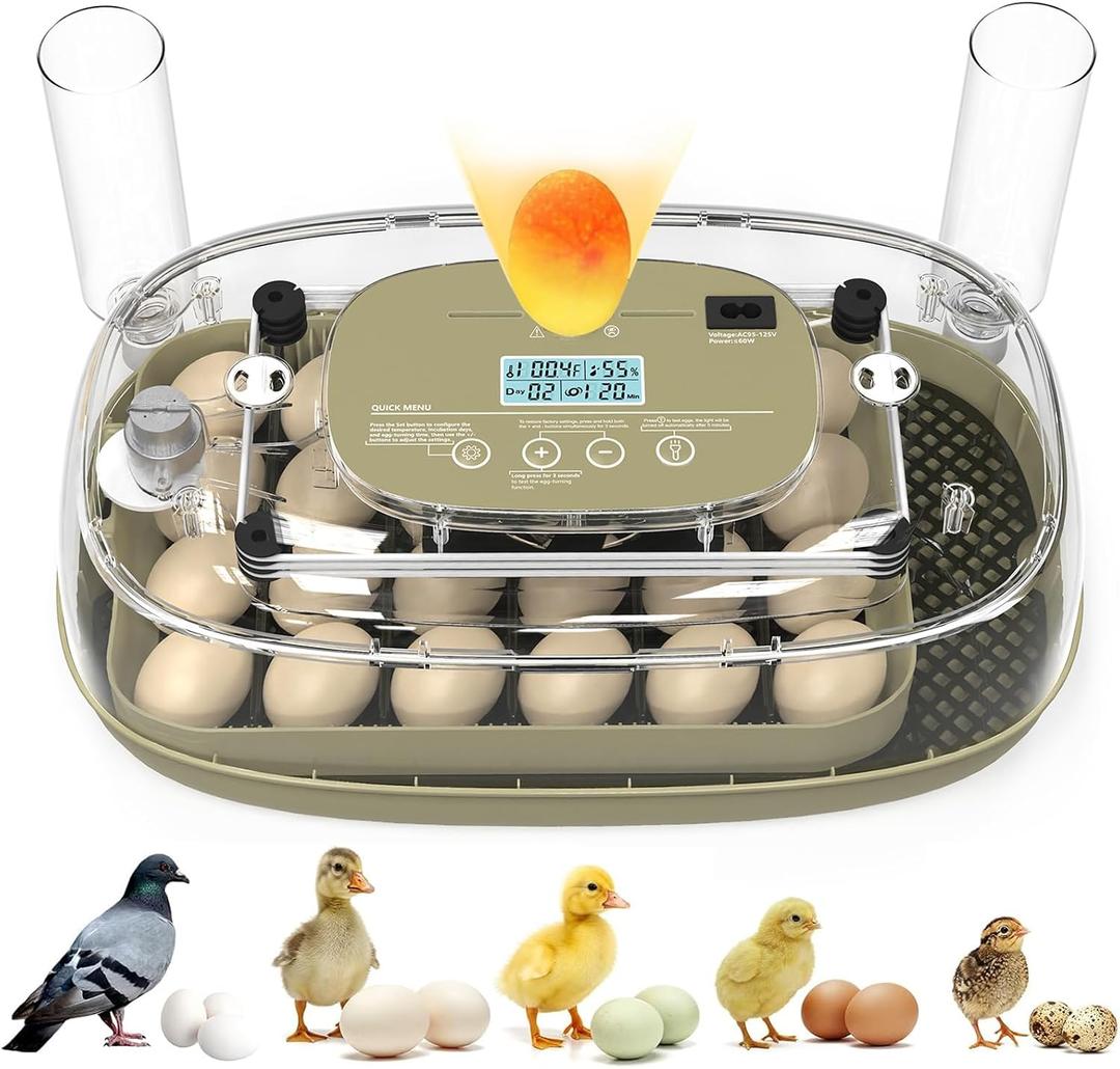 24 Egg Incubator, Incubators for Hatching Eggs with Fully Automatic Turner & Candler, Smart Temperature & Humidity Control, 360° View, Hatching Chicken, Duck, Quail, Goose Eggs for Farm, Home, School