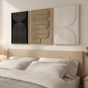 3D Textured Framed Boho Neutral Abstract Wall Art for Bedroom Decor, 3 Piece Modern Artwork for Walls, Black White Brown Minimalist Geometric Paintings for Living Room, Dining Room Wall Decor 16x24 In, 16"w X 24"h X 3pcs