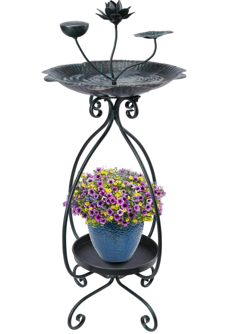 VCUTEKA Bird Bath with Flower Planter Pedestal, birdbath for Outdoors with Lotus, 33" Height Vintage Bird Baths for Garden Yard Patio Lawn Decor