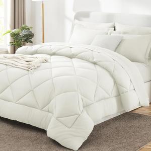 CozyLux King Size Comforter Set Ivory - 7 Pieces Bed in a Bag King, Luxury Soft Bed Set for All Seasons, Bedding Set with Down Alternative Comforter, Sheets, Pillowcases & Shams