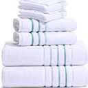 Le fil blanc Bath Towel Set_White Towel For Bathroom, Luxury Hotel &Spa Quality, 100% Cotton .Includes 2 Large Bath Towels, 2 Hand Towels and 2 Washcloths.Super Soft, Absorbent & Decorative (White/Green Aqua)
