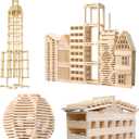Wooden Plank Building Blocks 200PCS Sensory Toy for Kids, Montessori STEM Playset with Natural Pine Wood Creative Shapes for Educational Preschool Learning 3D Space Stacking Games for Boys Girls