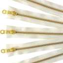 Golden Brass Metal Zippers in Vanilla/Cream/Offwhite with Donut Pull - #5 Closed-end Zippers - 8 Inch - Set of 5 Pieces by Craftbot