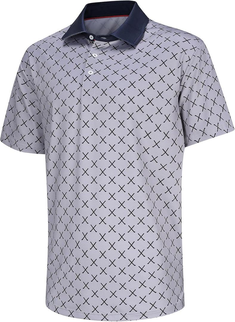 Mens Golf Shirt Short Sleeve Dry Fit Moisture Wicking Performance Collared Funny Print Golf Polo Shirts for Men (Blue, M)