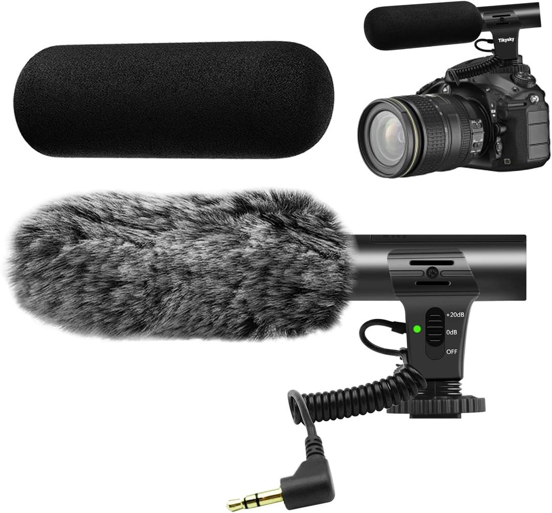 Camera Microphone, Video Microphone for DSLR Close Interview Shotgun Mic for Canon Nikon Sony Fuji Mic with Windscreen, Compatible with Camera with 3.5mm (1/8") TRS Plug