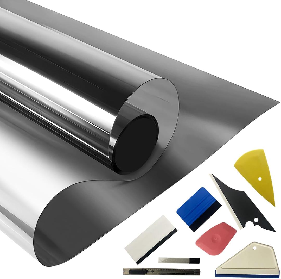 2PLY Premium Carbon 15% VLT Window Tint Film for Cars 40" X 100FT | 8 Pcs Installation Tools Kit, Heat & UV Block, Scratch Resistant, All Car Side & Rear, Reusable