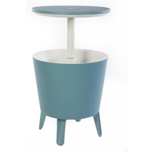 Keter Modern Cool Bar Outdoor Patio Furniture and Hot Tub Side Table with 7.5 Gallon Beer and Wine Cooler, Teal, 19.5 inches x 19.5 inches x 33 inches