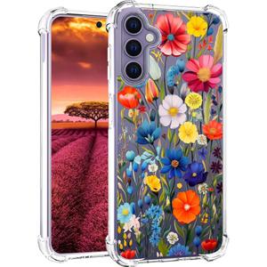 Compatible with Samsung Galaxy S24+ Plus & S25+ Plus Case Designer Cute Clear for Women,Cool Transparent Silicone Phone Cases Cover - Blue Flower Floral Garden