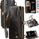 Defencase Compatible with iPhone Xs MAX Case Wallet with RFID Blocking Card Holder for Women Men, Fashion PU Leather Magnetic Snap Flip Zipper Strap Wallet Phone Case Fit for iPhone Xs MAX, Coffee