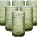 Vintage Glassware Drinking Glasses Set of 6,16oz Hobnail Glass Cups,Embossed Green Water Tumbler,for Cocktail, Juice, Whiskey, Milk and Various Mixed Drinks Green