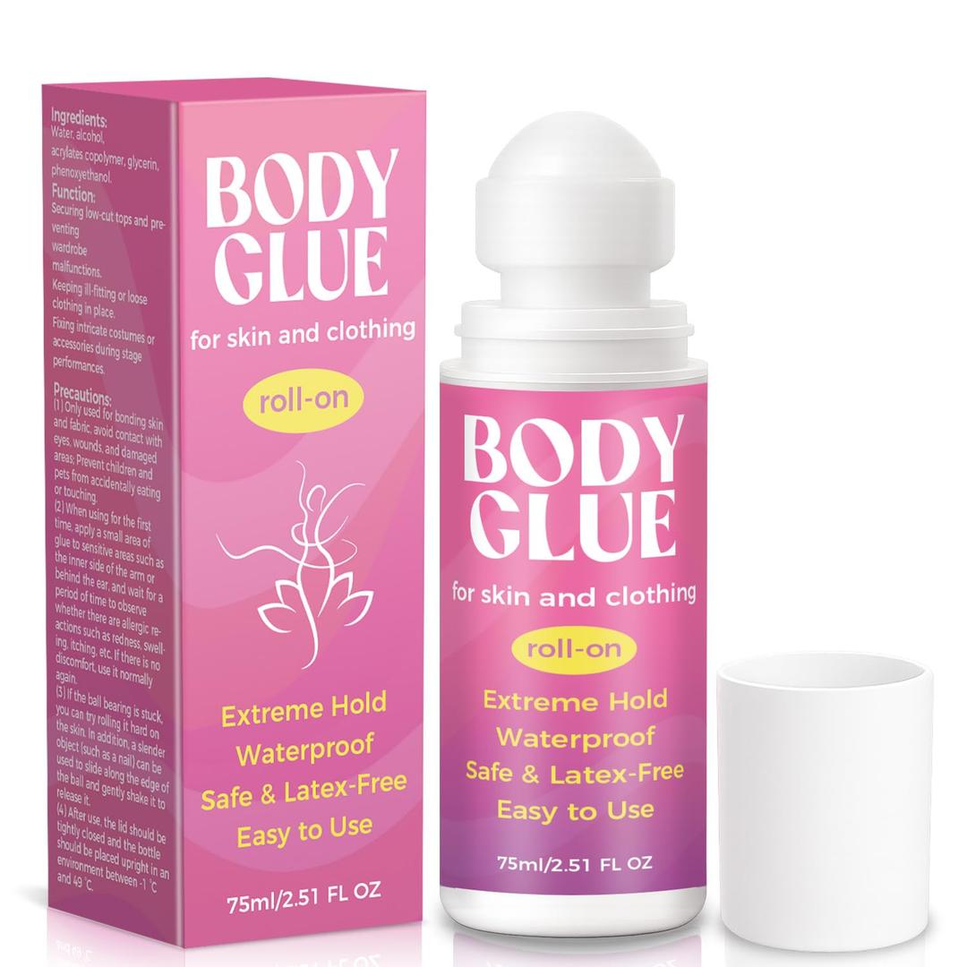 Bondtech Body Glue for Clothes & Skin, Body Adhesive Roll on, Strong Fashion Glue, Sweat Resistant, Water Wash Off for Dancers, Socks, Leotards, Bras, Wigs, Costumes (2.5 Oz)