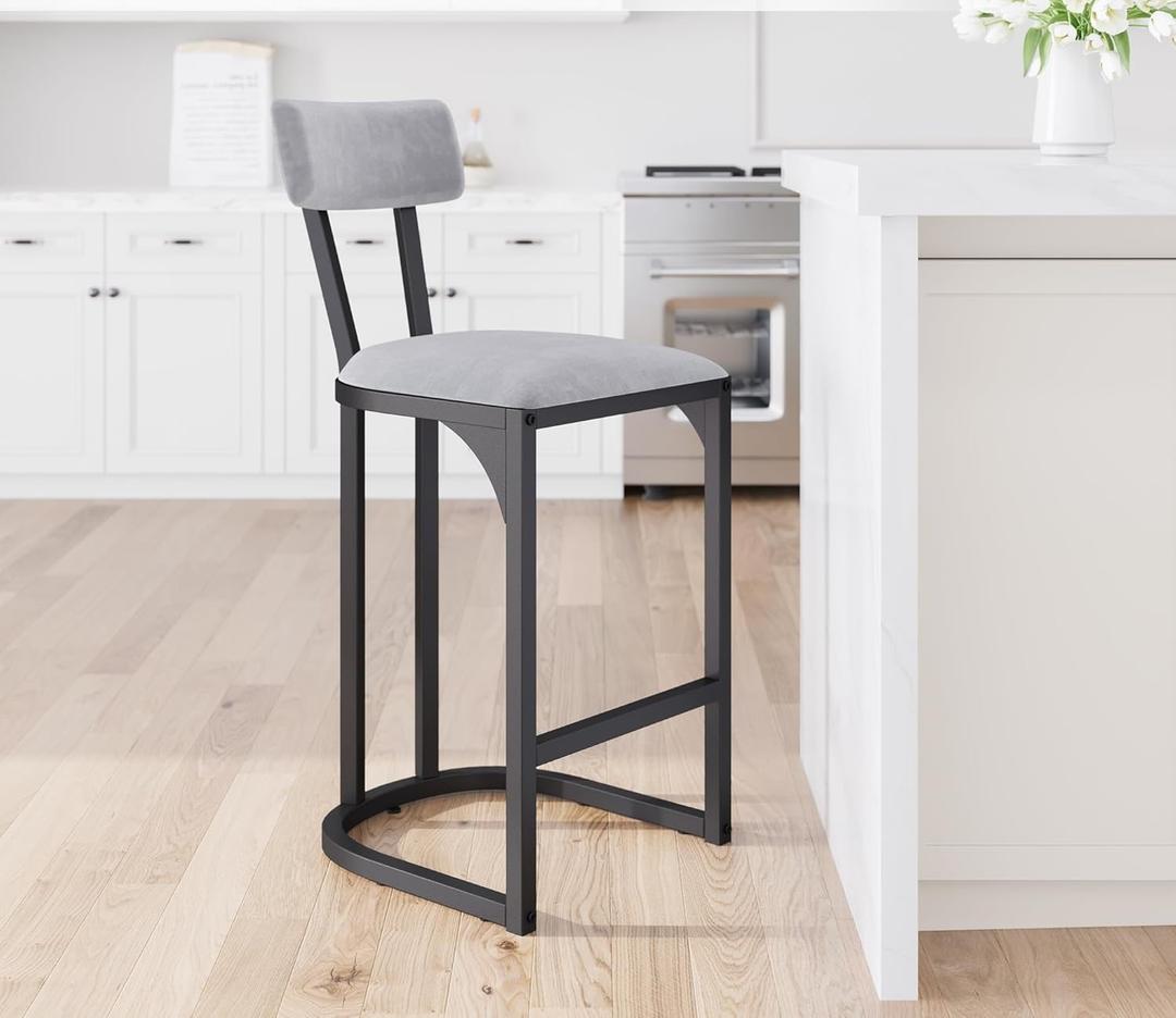 Garvee Bar Stools Set of 2, Counter Height Bar Stools for Dining Room, Island Chairs for Kitchen Table, Tall Barstools with Back, Metal Counter Stools with Upholstered for Home Bar 