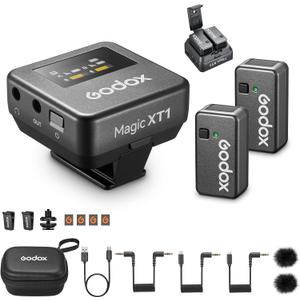 GODOX Magic XT1 Wireless Microphone for Camera/Android/iPhone, 48kHz/24-bit Noise Cancellation HD Wireless Lavalier Mic with Charging Case,16 Hour Working time, 656ft Range, Touchscreen Microphone