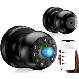 Pulido Fingerprint Door Lock | App Available But Not Required | Keypad Door Knob with Real Buttons | Smart Fingerprint Door Knob for Bedroom, Office, and Apartment