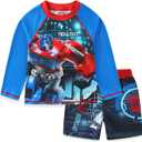 Transformers Optimus Prime Boys UPF 50+ Rash Guard and Swim Trunks Swimwear Set Swimsuit for Big Kids (Blue) Size 5