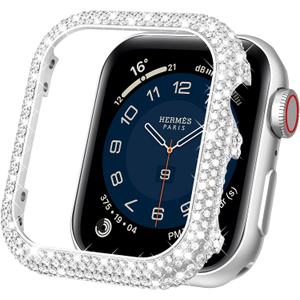 Mosonio Metal Case Cover Compatible with apple watch 44mm, Full Bling Metal watch case 44mm for Women(WT:0.34oz), Shiny and Durable Protective Case Cover for iwatch Series SE 6 5 4 44 mm (Silver,44mm)