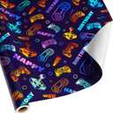 BIOBROWN Gaming Wrapping Paper for Boys Girls - 17 Inch X 33 Ft - Laser Video Game Design Gift Wrap Paper for Kids Birthday Game Party Favor Game Lover Holiday