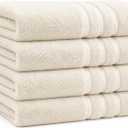 Bath Towels 27x54 Pack of 4 | Soft & Quick-Dry | Highly Absorbent 100% Ring Spun Cotton Towels for Bathroom, Spa, Home & Hotel Use (Ecru)