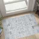 jinchan 2x3 Washable Rug for Entryway - Vintage Floral Ultra-Thin Low Pile Soft Small Non-Slip Distressed Indoor Doormat Accent Rug for Entrance Kitchen Bathroom Bedroom (2x3ft,Grey)
