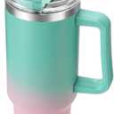 TaroKitc 40 oz Tumbler with Handle | Stainless Steel Insulated Travel Mug Iced Coffee Cup with Lids and Straw | Keeps Cold for 34 Hours | Dishwasher Safe, BPA Free | Macaron