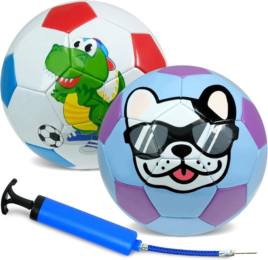 Kids Soccer Ball Soft Thick Durable TPU Cover 2 Pack with Pump (Also in Size 2, and Size 3) (Blue/White)