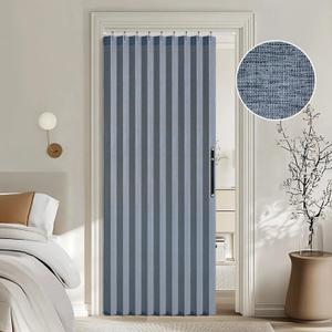 MIULEE Accordion Style Magnetic Folding Door Curtains for Doorways/Closet, Room Divider Pleated Drapes with Hooks for Interior Living Room/Bedroom/Open Closet, Blue, W39 x L78 inches, 1 Panel