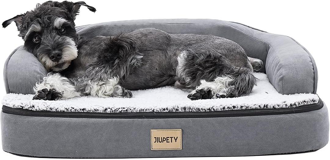 Jiupety Orthopedic Dog Bed for Medium Dogs, Egg-Crate Foam Pet Couch Bed, Washable Pet Sofa with Removable Cover, Waterproof Lining and Anti-Slip Bottom, Grey, 26"x20"x6.5"