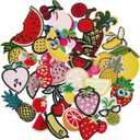 37 Pcs Sweet Fruit Iron on Patches, Summer Fruit Embroidered Sew on Patches, Watermelon Lemon Pineapple Applique Patch for Clothing DIY Accessories