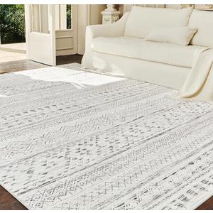 PADOOR 6x9 Area Rug, Washable Boho Rug, Grey, Soft, Non Slip, Machine Washable, Indoor, Bedroom, Living Room, Dining Room, Play Room